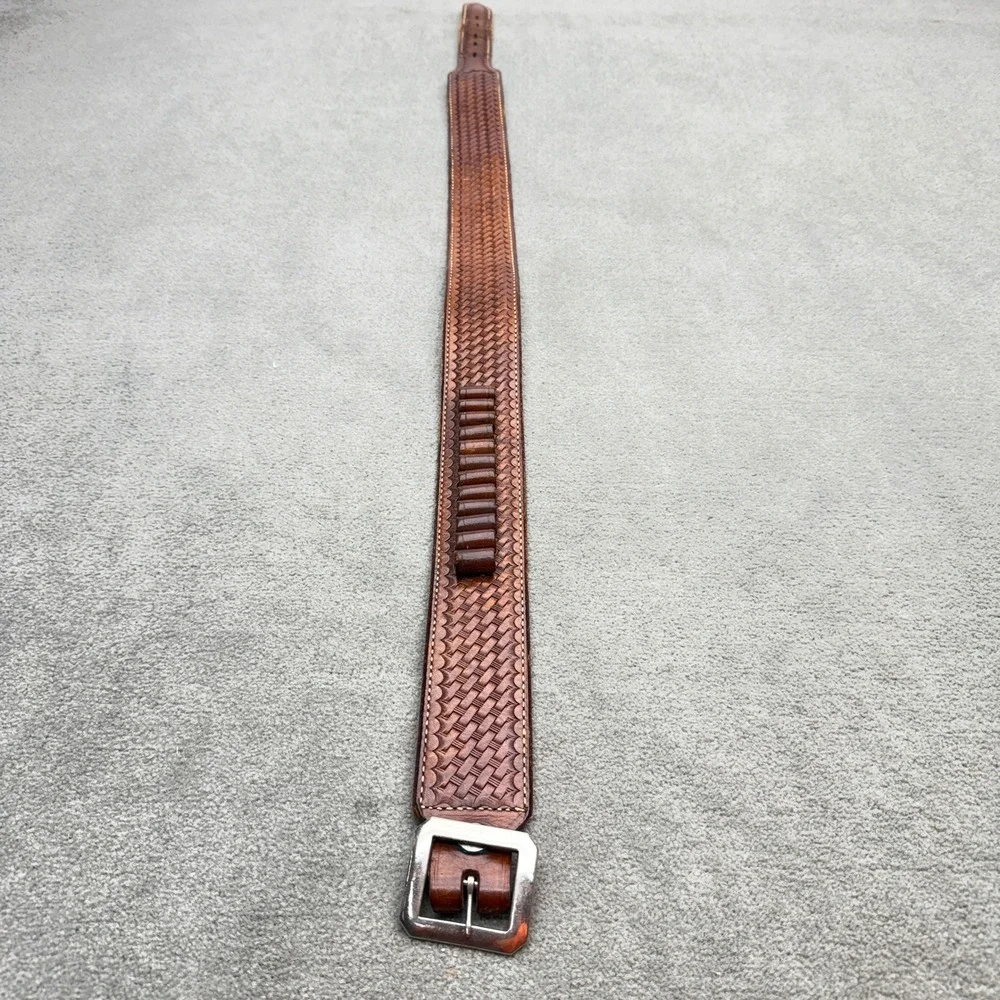 Vintage Bianchi B15 Leather 12 Cartridge Belt OWB Brown .38/45 Cal Size 36